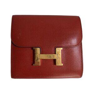 Hermes Constance Compact Wallet Red Orange Capucine Tadelakt Gold Hardware RARE